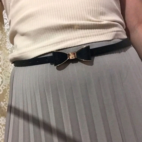 Bow tie Black skinny belt waist faux leather thin Cocktail party event Formal - Picture 1 of 12